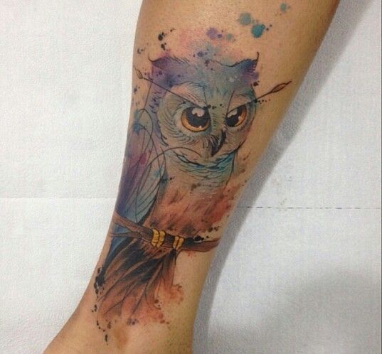watercolor owl tattoo