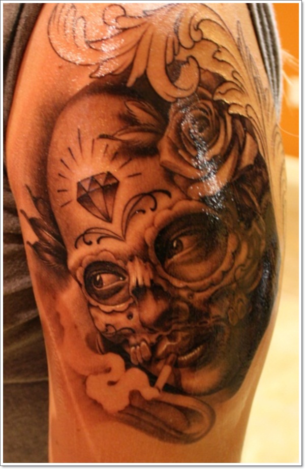 Bloodcurdling day dead tattoos design, idea 33