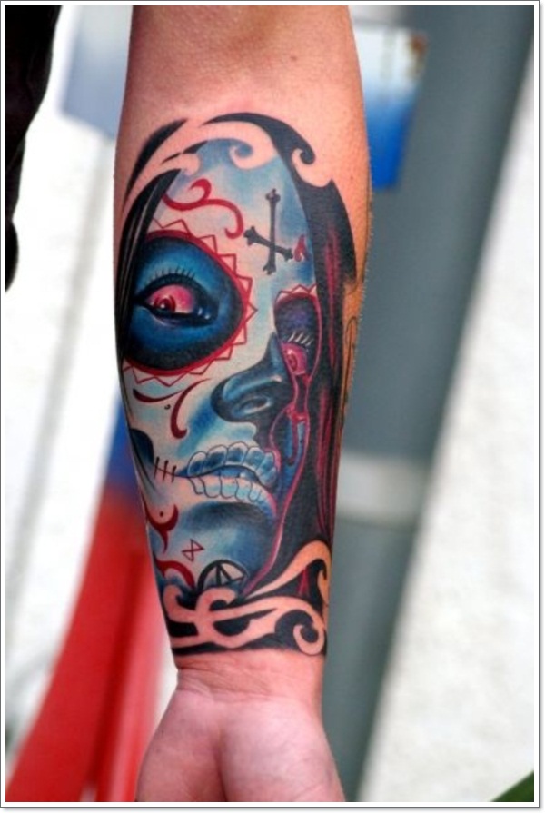 Bloodcurdling day dead tattoos design, idea 1