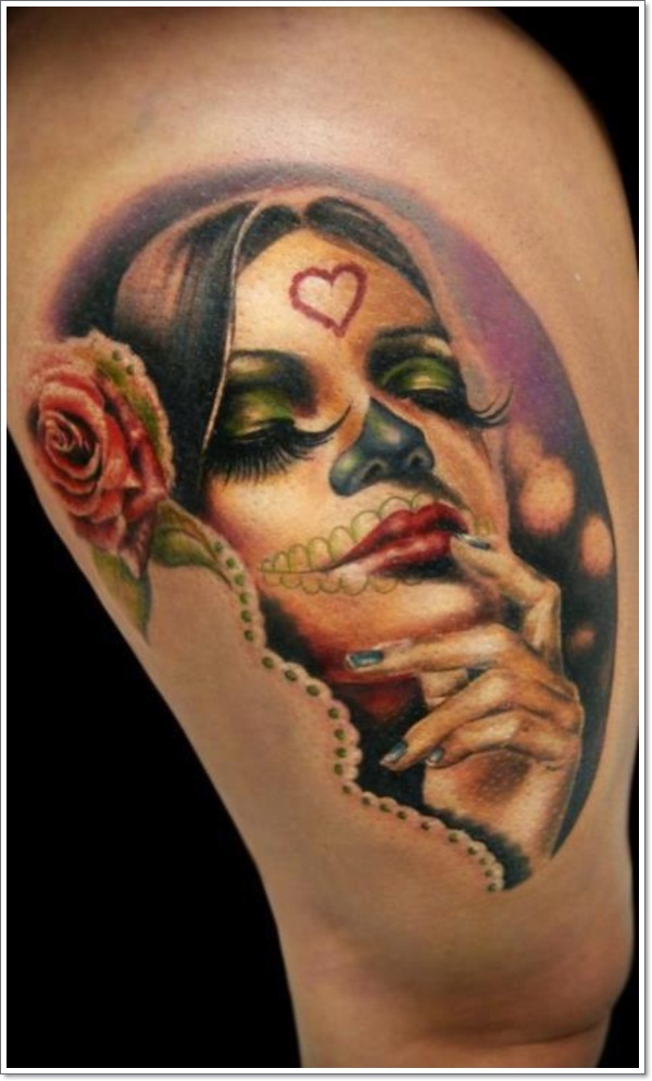 Bloodcurdling day dead tattoos design, idea 27