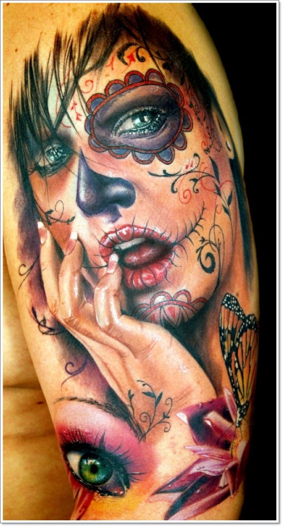 Bloodcurdling day dead tattoos design, idea 18