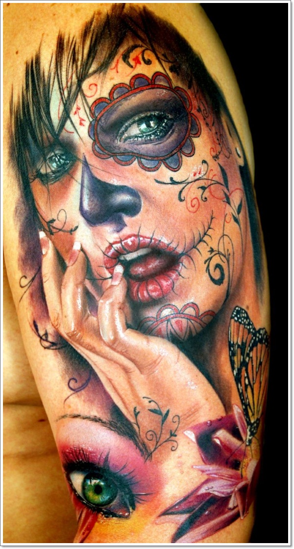 Bloodcurdling day dead tattoos design, idea 23