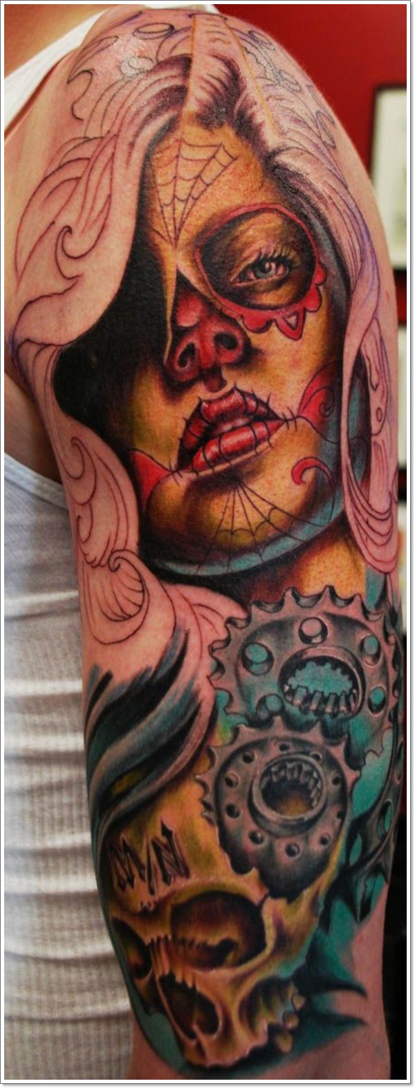 Bloodcurdling day dead tattoos design, idea 25