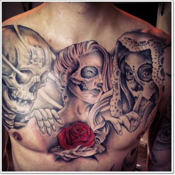 Bloodcurdling day dead tattoos design, idea 12