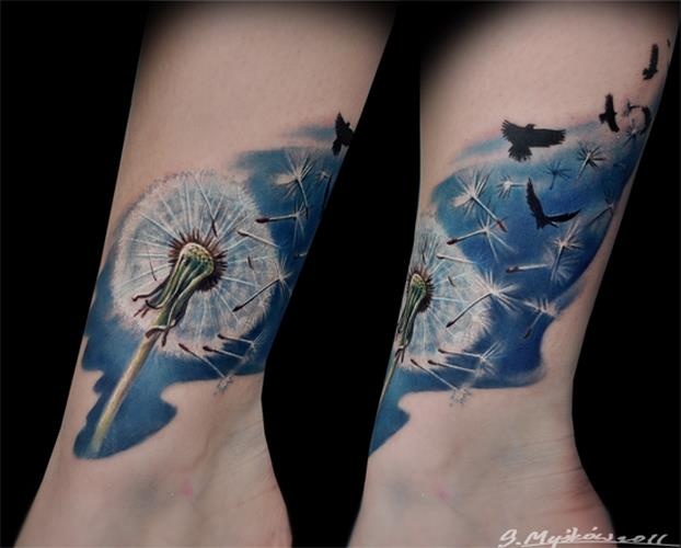 Kick ass dandelion tattoos design, idea 34