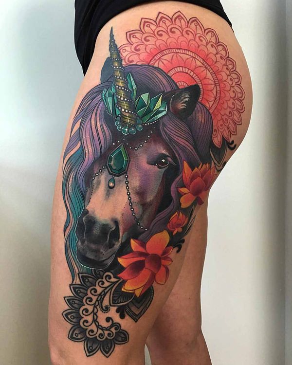 Unicorn tattoo design, idea 6