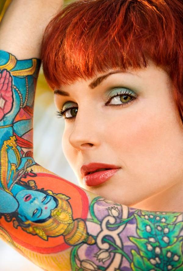 Close up portrait of attractive tattooed Caucasian woman in Maui, Hawaii, USA.