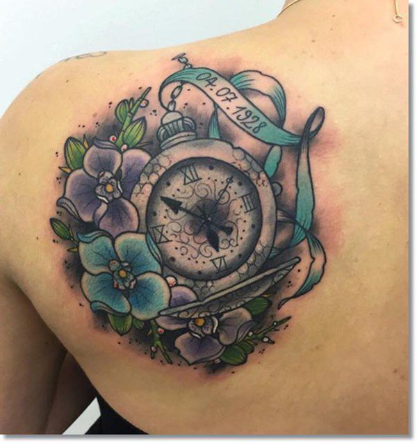 Pocket watch tattoos design, idea 7