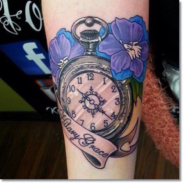 Pocket watch tattoos design, idea 9
