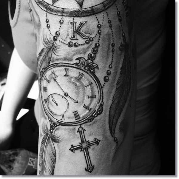 Pocket watch tattoos design, idea 11