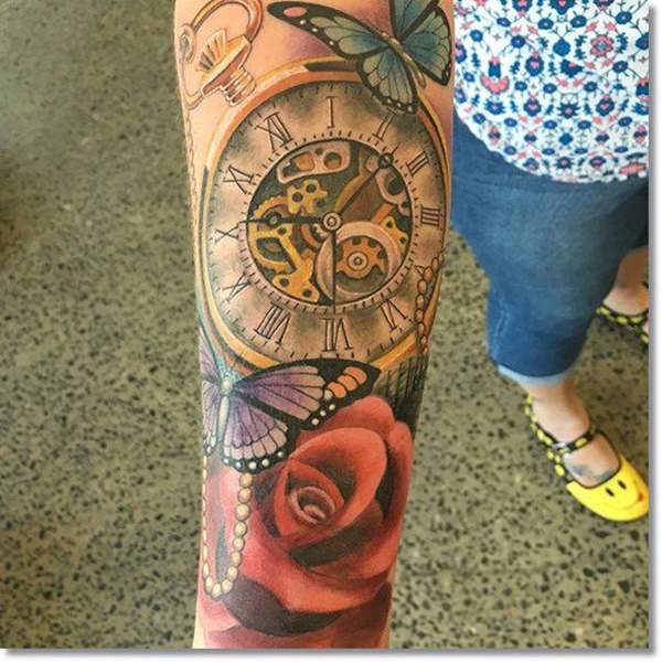 Pocket watch tattoos design, idea 14
