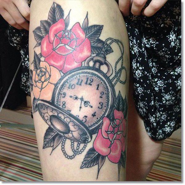 Pocket watch tattoos design, idea 21