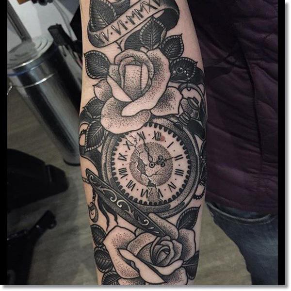 Pocket watch tattoos design, idea 22