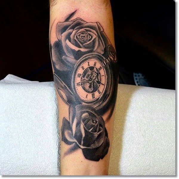 Pocket watch tattoos design, idea 24