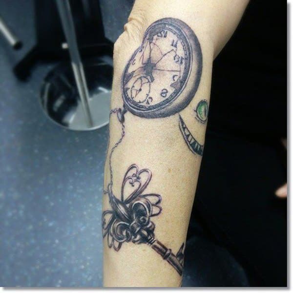 Pocket watch tattoos design, idea 29