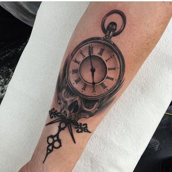 Pocket watch tattoos design, idea 90