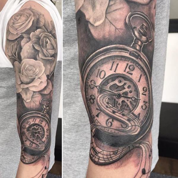 Pocket watch tattoos design, idea 99