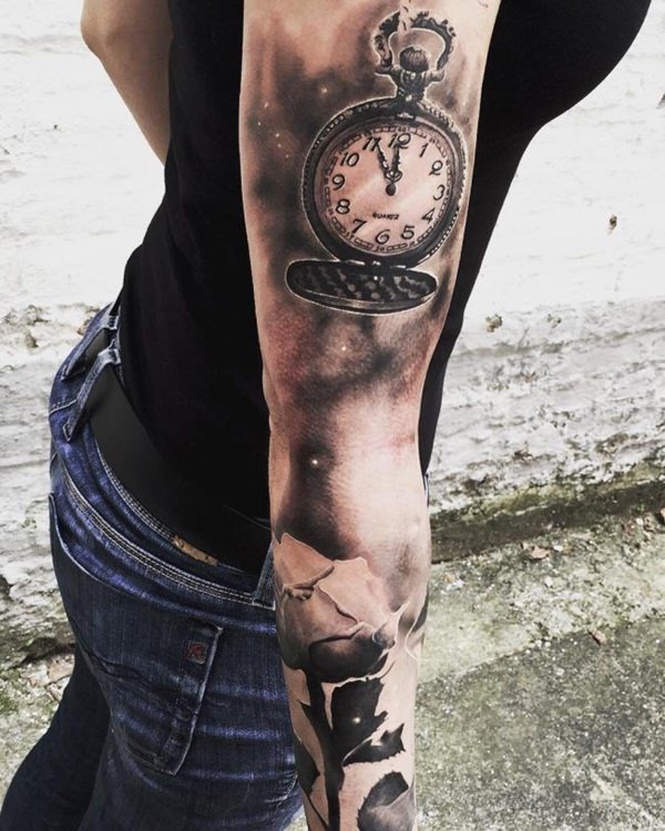 Pocket watch tattoos design, idea 100