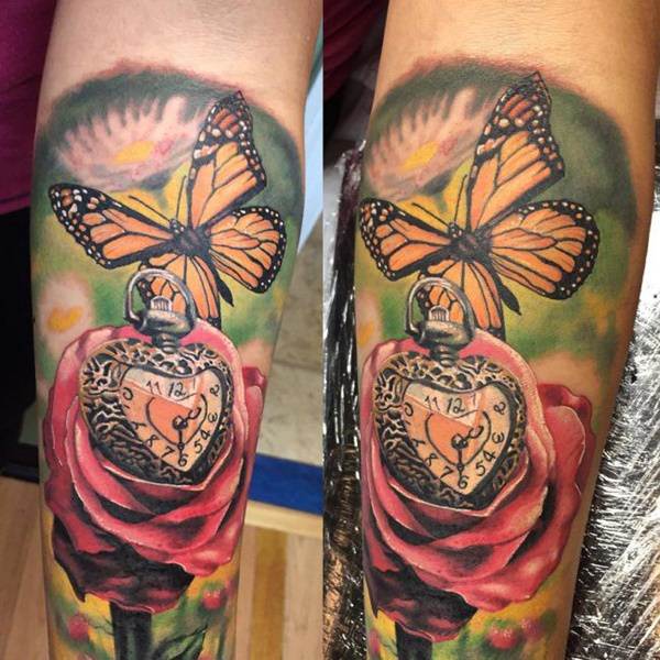 Pocket watch tattoos design, idea 105