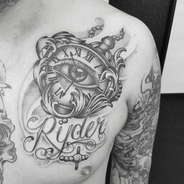 Pocket watch tattoos design, idea 107
