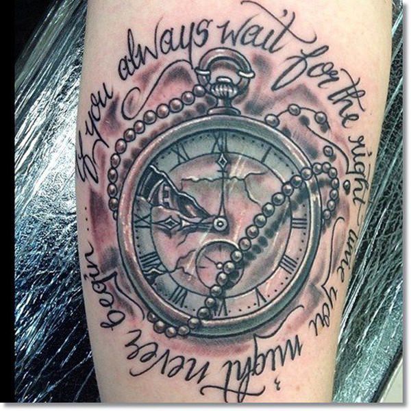 Pocket watch tattoos design, idea 50
