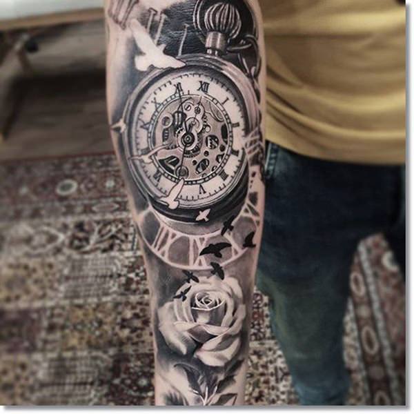 Pocket watch tattoos design, idea 65