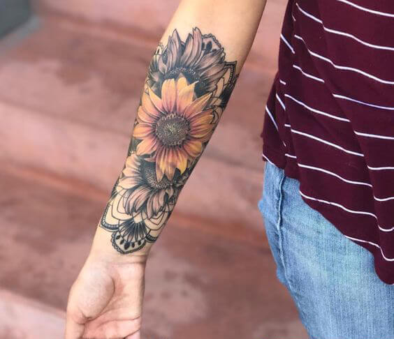 Sunflower tattoos design, idea 3