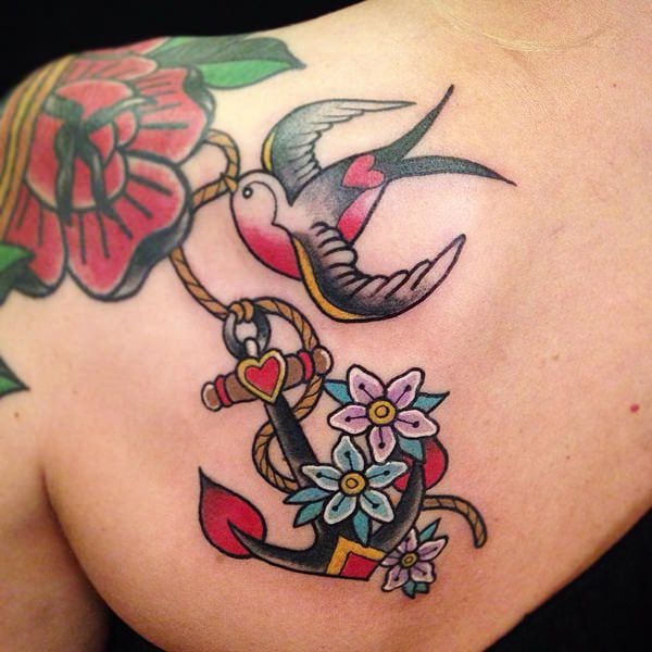 Flower Side Anchor Tattoo by Baltic Tattoo