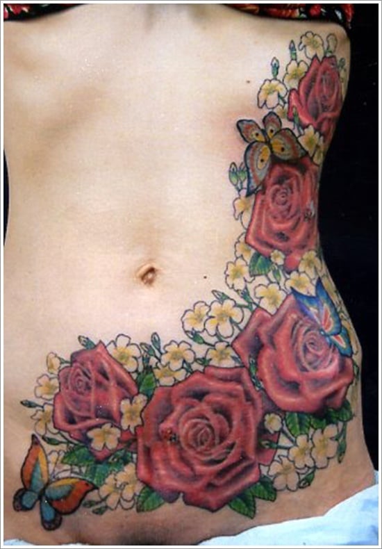 Rose hip male  Stomach tattoos Rose tattoos for men Lower stomach tattoos