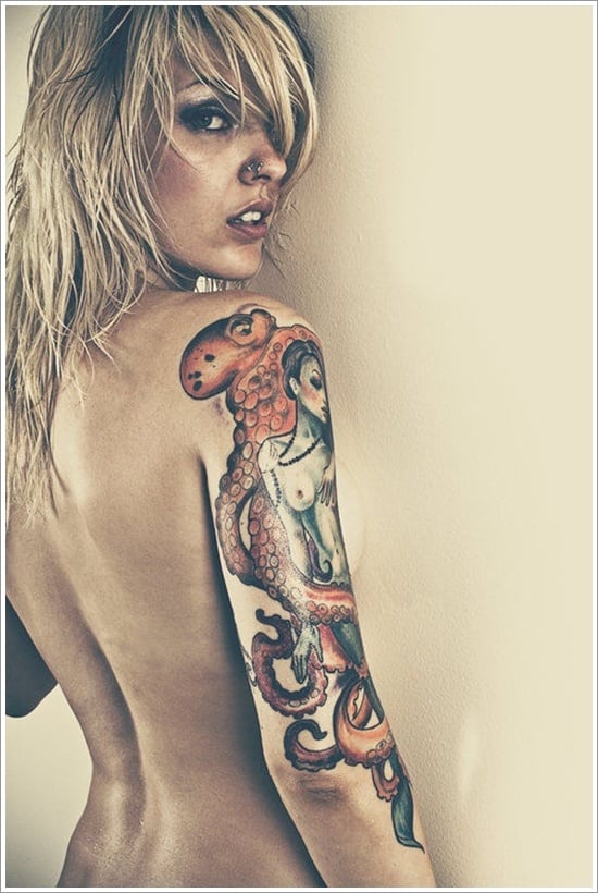 Tattoo octopus girl with 