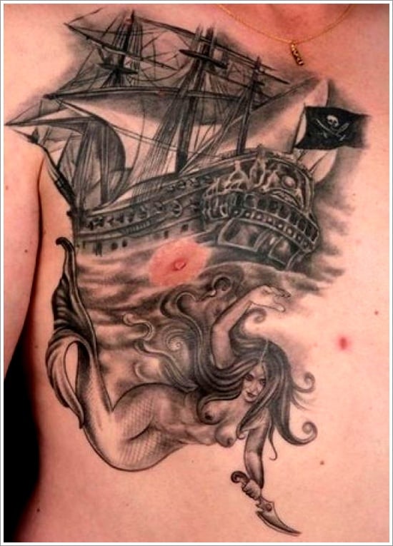 Burning Pirate Ship by Kristine Vodon at Boomtown Tattoos in London ON  r tattoos