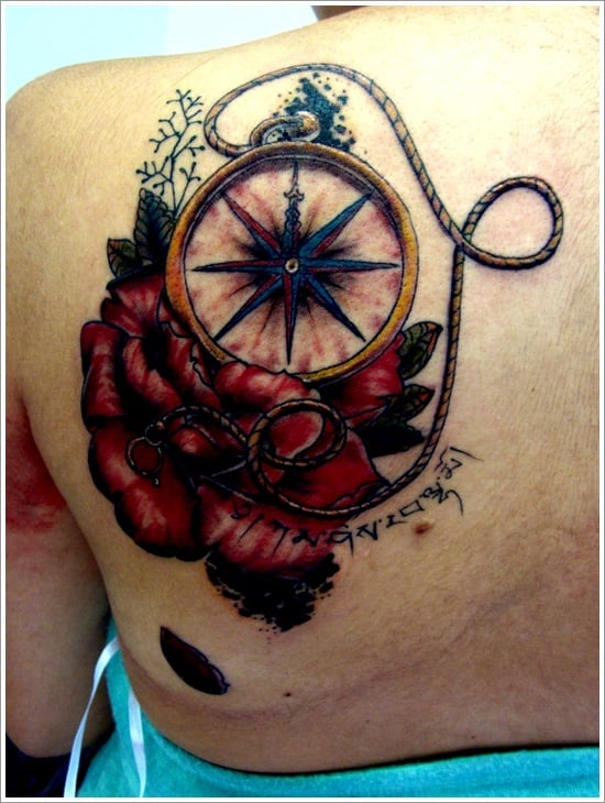 Anchors And Compass Tattoo On Right Shoulder