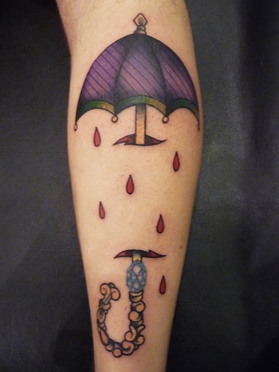 Minimalist tattoo boho umbrella rain drops line Vector Image