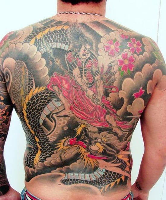 Tattoo of Samurai Tigers Back