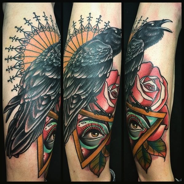 Matching owl and raven tattoos. Done by Francisco at Sage Tattoo in Ottawa.  IG: fleon7 : r/tattoo