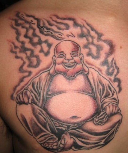 Awesome-Buddhist-Tattoos-Buddhist-Laughing-Tattoo-on-Chest