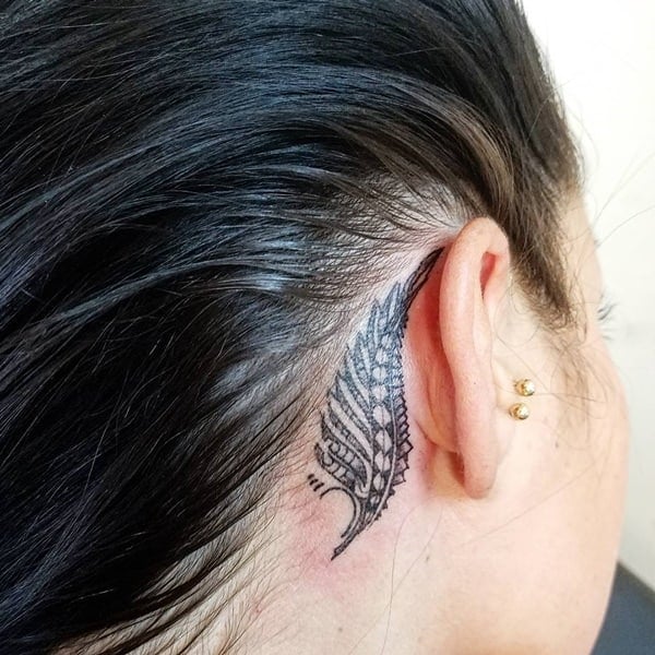 Native American feather tattoo behind ear  Feather tattoo behind ear Feather  tattoos Ear tattoo