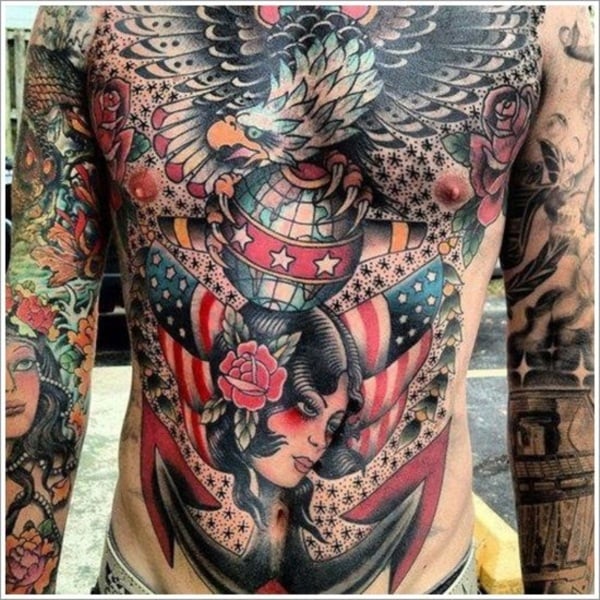American traditional chest piece done by me in two 2 hour sittings  nickadamtattoo  rtattoo