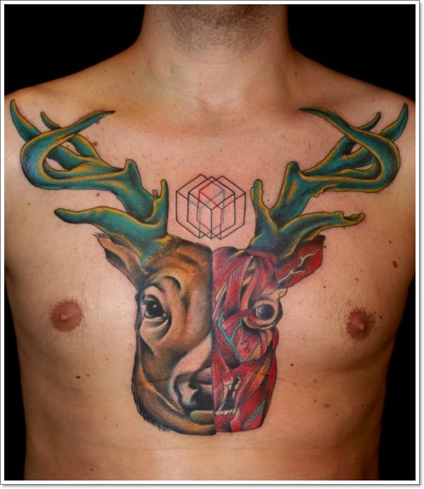 Deer Tattoo On Chest For Men