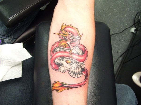 Bite the Dragon Skull Tattoo