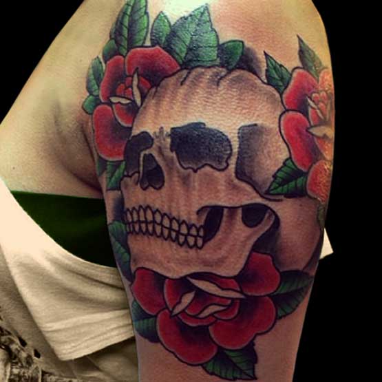 Roses And Skulls Tattoo Designs Women