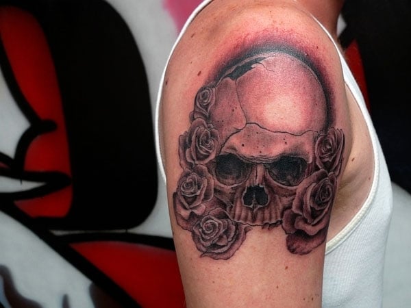 black rose skull tattoo