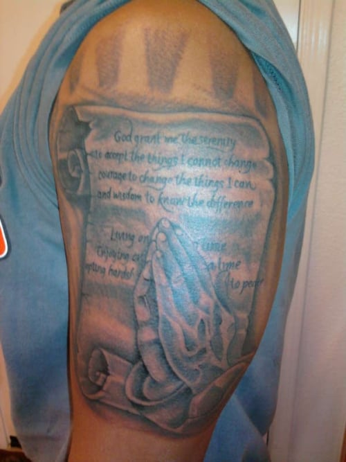Praying Hands in Scripture Tattoo