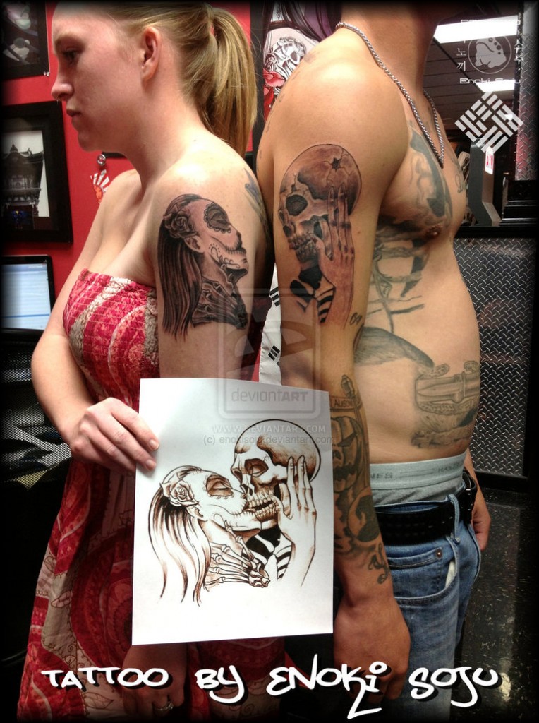 his_and_her_day_of_the_dead_woman_matching_tattoo_by_enokisoju-d6jvxed