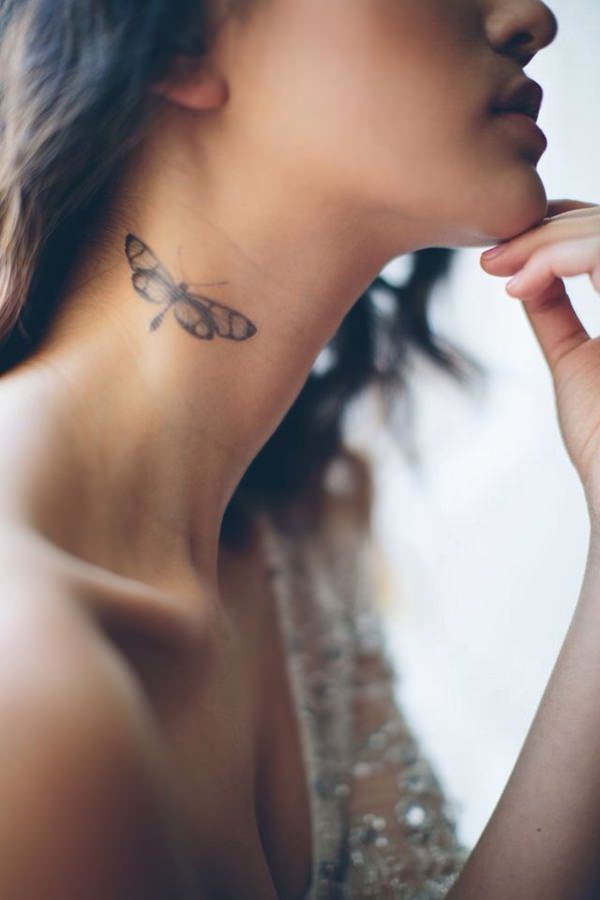 Butterfly Heart Neck Tattoo