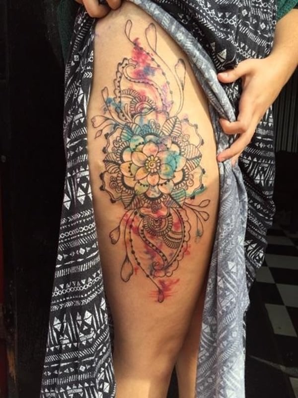 Lotus Thigh Mandala  Tattoo and piercing studio in Farnborough Hampshire  Artists specialising in custom black and grey dotwork floral and cover  ups