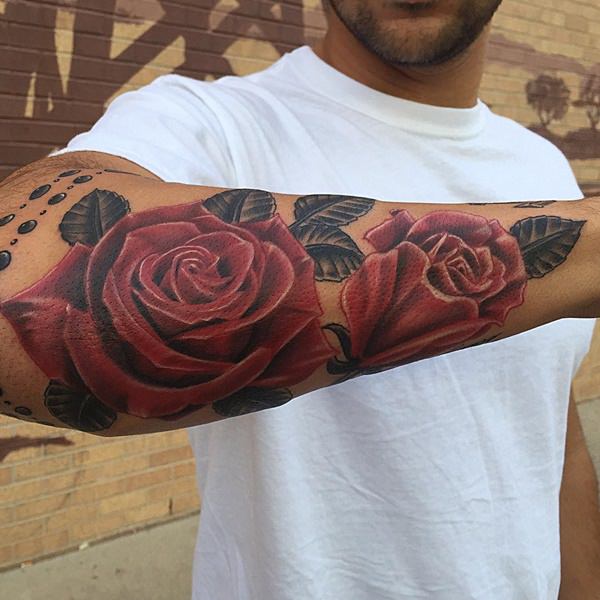 forearm rose tattoo for guys