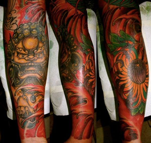 Japanese Foo Dog Demon on Forearm Tattoo Idea