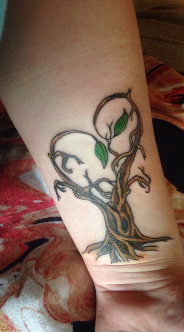 Apple Tree Heart Tattoo On Back