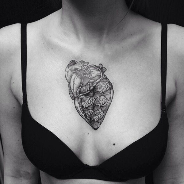 human heart tattoos black and white